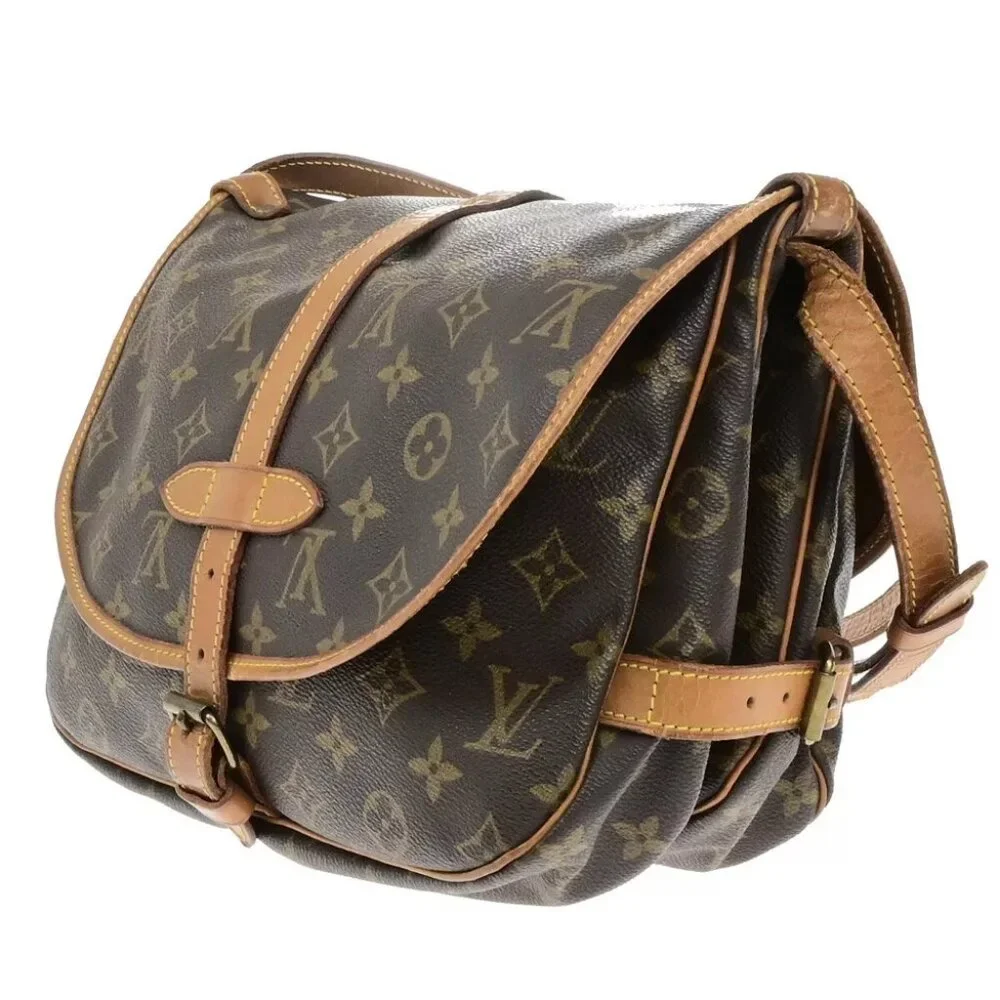 LOUIS VUITTON Logo Saumur 30 Shoulder Bag Monogram Leather Brown